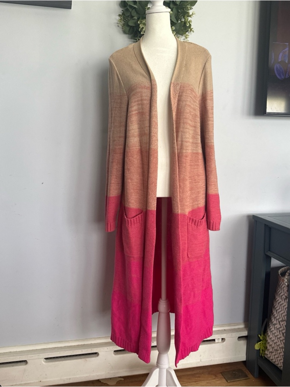 torrid Ombre Open-Front Longline Cardigan in Pink and Tan